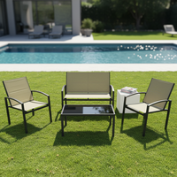 Ensemble de mobilier de patio extérieur moderne 4 pièces en fer forgé avec canapé de jardin et table en métal pour salle à manger, parc, hall, atelier