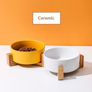 Bol en céramique pour animaux de compagnie, vente en gros, facile <span class=keywords><strong>à</strong></span> nettoyer, Option multicolore, mangeoire d'eau pour chiens et chats, avec <span class=keywords><strong>support</strong></span> en <span class=keywords><strong>bois</strong></span>, 4 pièces - Product Image 3