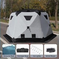 Tente de pêche sur glace pop-up hexagonale pour 6-8 personnes, une chambre, tissu Oxford 420D, triple couche, imperméable, résistante à la neige, installation rapide