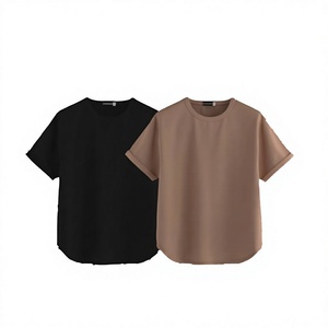 เสื้อยืดผู้หญิงทรงหลวมสีพื้น คอกลม แขนสั้น ผ้าถัก สวมใส่สบายทุกฤดู ความยาวปกติ - Product Image 2