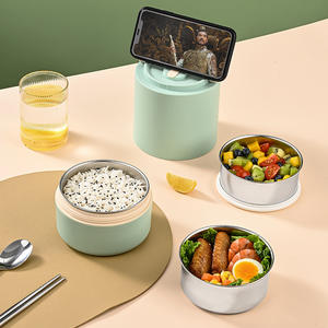 304 in acciaio inox riutilizzabile round pic-nic <span class=keywords><strong>thermos</strong></span> bento cibo fiaschetta termici contenitore isolato a tenuta stagna in metallo scatola per il <span class=keywords><strong>pranzo</strong></span> con borsa - Product Image 1