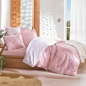 Juego de Sábanas y Funda Nórdica Individual Minimalista de Algodón Rosa, con Diseño Floral Geométrico, para Hogar y Bodas, Disponible en Tamaños King y Twin - Product Image 3