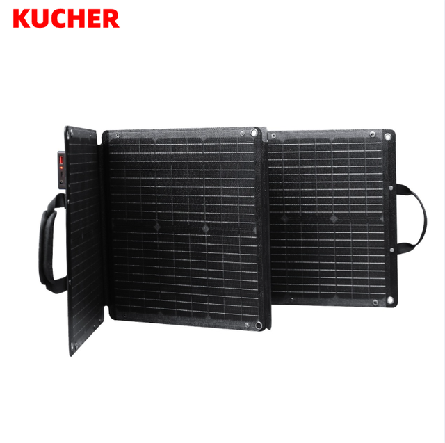 KUCHER 80W High-Efficiency Foldable Monocrystalline Solar Panel IP67 Waterproof Ultra-Durable Four-Fold 22% Efficiency Black