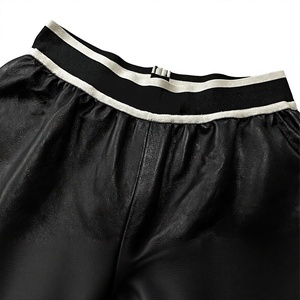 High Waist PU Coated Shorts Solid Color Elastic Waist Casual Short Black And Brown Satin Fabric Breathable Woven Style - Product Image 6