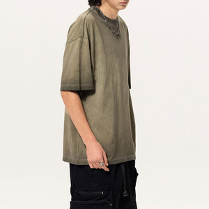 Acid Washed Vintage Distressed Heavyweight Oversized Men's T-Shirt Cotton Streetwear Custom <b>Logo</b> - Product Image 1