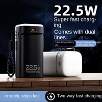 Nouvelle batterie externe 22,5 W à charge ultra-rapide en plastique 20000 mAh, idéale pour les situations d'urgence, le camping, avec câble intégré, personnalisable