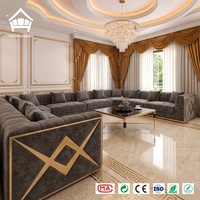 Modernes Minimalistisches Graues Samt-Sofa-Set mit Goldenen Diamantpaneelen Couch für Villa, Herrenhaus, Penthouse Integrierte Ganzhaus-Einrichtung