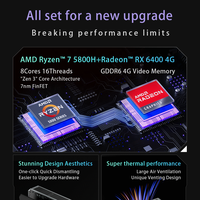 AMD R-yzen 7 5800H Radeon RX 6400 GDDR6 4GB 64GB DDR4 NVME Mini Desktop Computer Gamer Gaming PC with Colourful Ambiance Light