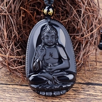 Collier pendentif porte-bonheur en obsidienne noire naturelle, sculpture de Bouddha né, huit saints patrons, bijoux du zodiaque chinois