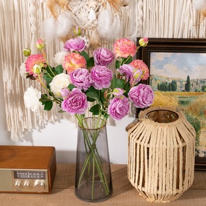 CallaFloral Roses Artificielles Style Pivoine à 3 Têtes Branche Unique Décoration Intérieure Maison Fleurs Murales Mariage MW51010 - Product Image 1