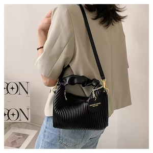 Unique Personality Wrinkled Striped Zipper Closure Women's Fashion Cross-Border Small <b>Square</b> Shoulder Bag Simple Designer Bags - Product Image 5