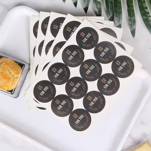 Wholesale Self-Adhesive Baked Food Egg-Yolk Puff Box Foryou Black Round Package Label Sticker