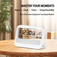 Réveil numérique intelligent transparent HD LCD électronique 7-en-1 avec fonction Snooze et affichage du calendrier, de l'heure, de la température, de l'humidité, du jour de la semaine et de la date