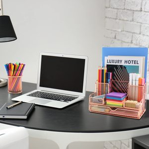 <span class=keywords><strong>Organisateur</strong></span> <span class=keywords><strong>de</strong></span> <span class=keywords><strong>bureau</strong></span> moderne en métal <span class=keywords><strong>rose</strong></span> doré, accessoires <span class=keywords><strong>de</strong></span> <span class=keywords><strong>bureau</strong></span> avec 7 compartiments, porte-stylos, ensemble <span class=keywords><strong>de</strong></span> pinces, emballage personnalisé - Product Image 6