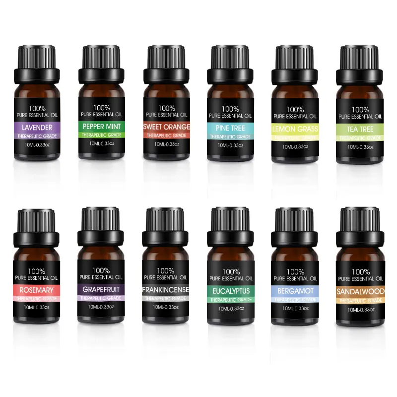 Huiles essentielles naturelles pour aromathérapie, ensemble de 12 bouteilles, marque privée, OEM, ml