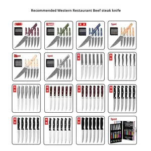Juego de cuchillos para carne aptos para lavavajillas zurdos más vendidos transfronterizos, uso doméstico, corte de carne de estilo occidental, acero inoxidable dentado - Product Image 1