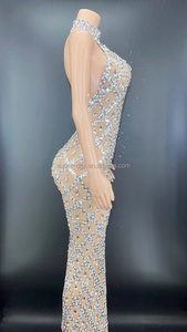 Moda uzun elbise kadın parti elmas kristal Halter yarık elbise gösterisi Vestidos De Fiesta Largos Elegantes - Product Image 3