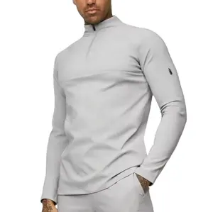 Customize Outdoor Workout Sports Wear Slim Fit 1/4 Quarter Zip Top Long Sleeve Jogging Track Top Men Compression Gym Shirt