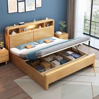 Lit double nordique moderne, grand lit king size avec sommier en bois de pin massif pour chambre à coucher, appartement, villa, hôtel