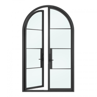 Puerta Francesa de Acero con Doble Vidrio y Parte Superior Redonda de 4 Paneles para Interiores de Viviendas - Venta Directa de Fábrica