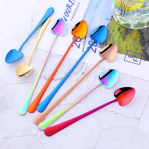 Buyerstar thép không gỉ Flatware hình trái tim cà phê tráng miệng trà đá mật ong muỗng