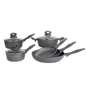 9Pcs Giả Mạo Nhôm Đá Cẩm Thạch Đồ Nấu Nướng Set 2 Lớp Phủ Không Dính Pan Và Chậu Bộ Với Glass Nắp