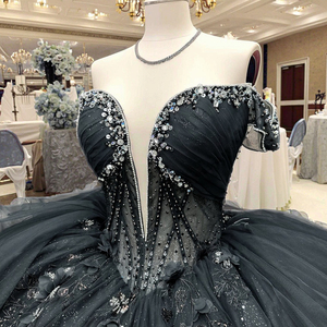 Abito da donna in <span class=keywords><strong>pizzo</strong></span> con perline a fiori 3D con fiori di cristallo Losangeles abito da ballo <span class=keywords><strong>nero</strong></span> di Design reale bohémien per donna - Product Image 6