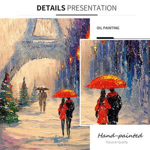 Home Decor <strong>Artwork</strong> City Town Tower <strong>Couple</strong> Walking Large Sizes 100% Handmade Large Oil Paintings Art Wall Canvas Landscape - Product Image 5