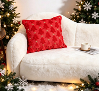 Housse de coussin de Noël brodée sur mesure 45x45 cm en velours vert forêt et or, motif arbre, décoration nordique pour canapé et maison