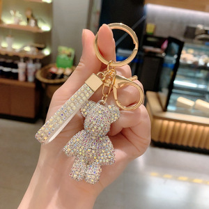 Cute Cartoon Diamond Bear Pendant Crystal Rhinestone Car Keychain Ornaments Accessories