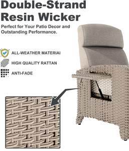 Tumbona Ergonómica para Exteriores ONKBOITE, Sillón <span class=keywords><strong>de</strong></span> Ratán con Respaldo Ajustable, Cojín Grueso, Soporte Continuo, Bordes Marrones, Color Almendra - Product Image 5