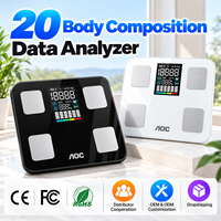 Balance connectée AOC pour la composition corporelle, Bluetooth, IMC, 180 kg, 20 paramètres de mesure, analyseur de composition corporelle avec application, OEM ODM