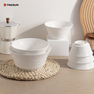 Sopa clásica, arroz, ensalada, cereal, gran tamaño pequeño, hueso nuevo, porcelana fina, juego de cuencos en relieve blanco para restaurante - Product Image 3