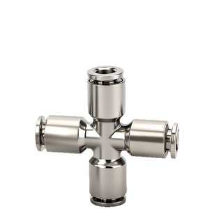 Pneumatic <b>Quick</b> <b>Connector</b> PZA6 8 10 12 Four Way High Pressure Corrosion Resistant Copper Nickel Plated - Product Image 1
