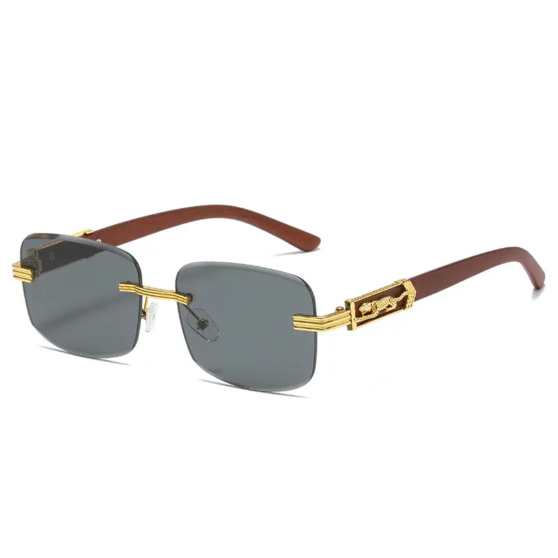 New Frameless Leopard Sun Glasses Luxury Brand Designer Wood Eyewear Men's Driving Sun Vision Sunglasses Wholesale
