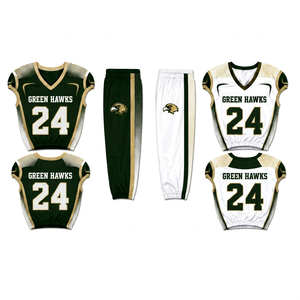 Uniforme de football américain réversible personnalisé de qualité supérieure |   Maillot et pantalon de football vert forêt et blanc |   Vêtements de sport pour équipes par sublimation - Product Image 1