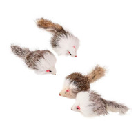 Jouet pour chat en vraie fourrure de lapin bicolore à poils longs, en forme de petite souris, avec pierre sonore et jouets sonores