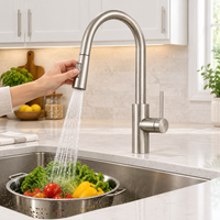 Robinet de cuisine moderne en acier inoxydable 304 nickel brossé à douchette extractible à double fonction et levier latéral, vente en gros