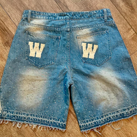 Pantalon Harem Personnalisé par le Fabricant, Streetwear d'Été pour Hommes, Short en Denim Brodé, Coupe Classique, Jeans avec Strass