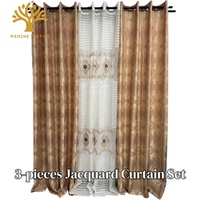 Ensemble de rideaux jacquard à œillets 3 pièces assorti, prêt à poser, motif floral européen, haute occultation, vente en gros