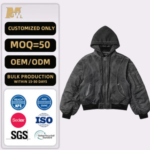 Giacca da Lavoro Personalizzata in Tela Pesante con Cappuccio, <span class=keywords><strong>Felpa</strong></span> da <span class=keywords><strong>Uomo</strong></span>, Giacca Bomber da Lavoro Taglio Corto Tinto a Freddo - Product Image 1