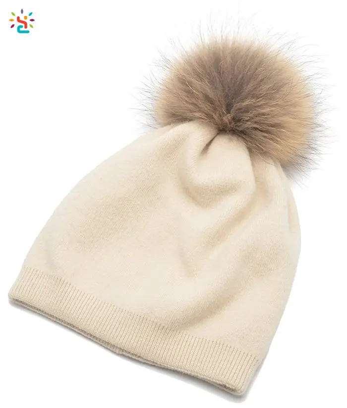 Mũ Beanie Pom Pom Pom Cashmere Nguyên Chất Cho Nữ Mũ Len Đan Bóng Lông Thỏ Thật Mũ Len Trơn