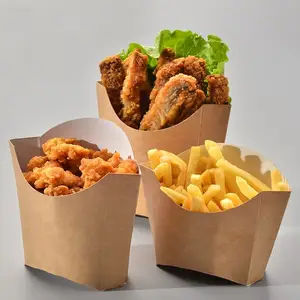 impermeable Anti-aceite contenedor de alimentos pollo frito Chips caja desechable de embalaje de papel Kraft papas fritas caja
