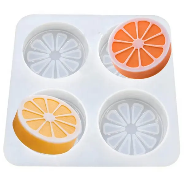 식품 학년 비누 만들기 금형 트레이 오렌지 레몬 실리콘 케이크 금형 수제 4 캐비티 라운드 비누 만들기 아로마 테라피 비누 금형