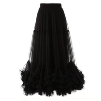 Jupes plissées élégantes sur mesure pour femmes, taille élastique, coupe trapèze, grande ampleur, style jupe bouffante à bord festonné en maille superposée