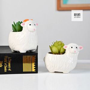 Vaso per Piante Succulente in Ceramica Dipinto a Mano con Simpatici Animali Cartoon, Vaso per Succulente a Forma di Agnello - Product Image 5