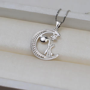 Accesorios de Plata S925 para DIY, Colgante de Corazón 7-8 mm para Mujer, Cadena de Clavícula con Colgante de Luna y Cabello de Feto, Collar de Perlas, Dijes Finos Vacíos - Product Image 4