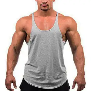 Summer New Arrival Pure Color Cotton Bodybuilding Stringer Gym Tank Tops Men Gym Fitness Vest Tank Top