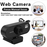 Webcam 2K Full HD avec microphone, caméra web USB pour PC, ordinateur, Mac, ordinateur portable, ordinateur de bureau, YouTube, Skype, mini caméra