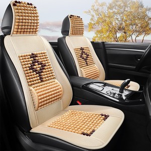 Coussin de siège de voiture en perles de bois, ensemble complet, respirant, avec support lombaire, housse de siège avant, 2 pièces, en bois de Hinoki, beige chaud - Product Image 1